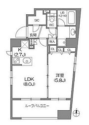 アジールコート中野坂上 1LDKの間取図画像