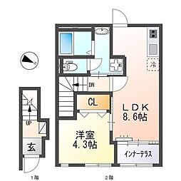 大鈴樹(オーベルジュ)III 1LDKの間取図画像