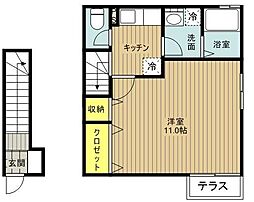セジュールK2 1Kの間取図画像