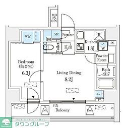 都営新宿線 九段下駅 徒歩4分の賃貸マンション 8階1LDKの間取り