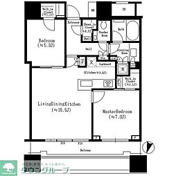 JR山手線 渋谷駅 徒歩9分の賃貸マンション 12階2LDKの間取り