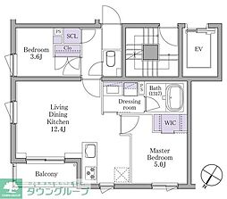 東京メトロ南北線 白金台駅 徒歩6分の賃貸マンション 3階2LDKの間取り