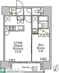 JR山手線 目黒駅 徒歩6分の賃貸マンション 12階1LDKの間取り