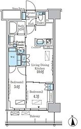 JR総武線 大久保駅 徒歩6分の賃貸マンション 2階2LDKの間取り