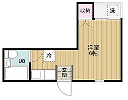 グリュックブルグ 2階ワンルームの間取り