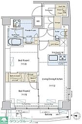 東急東横線 学芸大学駅 徒歩15分の賃貸マンション 4階2LDKの間取り