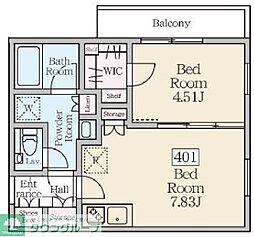 東急田園都市線 三軒茶屋駅 徒歩7分の賃貸マンション 4階1DKの間取り