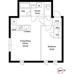 グローリオシェルト神宮前 4階1LDKの間取り