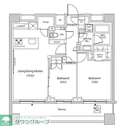 都営三田線 目黒駅 徒歩5分の賃貸マンション 8階2LDKの間取り