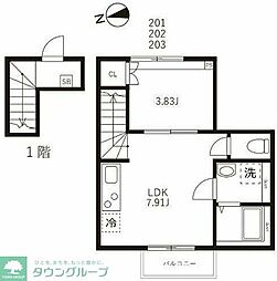 小田急小田原線 世田谷代田駅 徒歩4分の賃貸アパート 2階1LDKの間取り