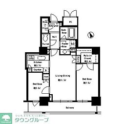 JR山手線 田町駅 徒歩8分の賃貸マンション 16階2LDKの間取り