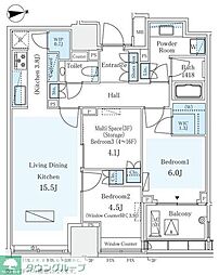 東京メトロ半蔵門線 半蔵門駅 徒歩8分の賃貸マンション 3階2SLDKの間取り