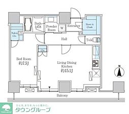 JR山手線 田町駅 徒歩13分の賃貸マンション 26階1LDKの間取り