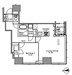 JR山手線 浜松町駅 徒歩3分の賃貸マンション 2階1LDKの間取り