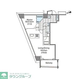 都営大江戸線 東新宿駅 徒歩5分の賃貸マンション 14階1LDKの間取り
