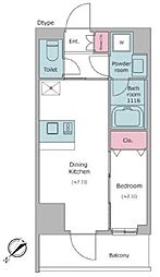 東急東横線 都立大学駅 徒歩4分の賃貸マンション 8階1DKの間取り