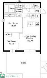 JR総武線 千駄ケ谷駅 徒歩5分の賃貸マンション 1階2LDKの間取り