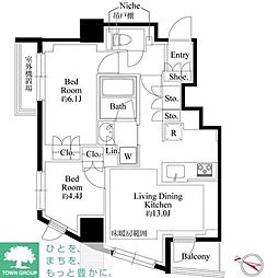 東急目黒線 洗足駅 徒歩7分の賃貸マンション 2階2LDKの間取り