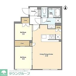 JR山手線 恵比寿駅 徒歩12分の賃貸マンション 3階2LDKの間取り