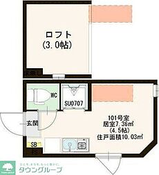 JR山手線 新大久保駅 4.8kmの賃貸アパート 1階ワンルームの間取り