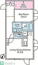 京王井の頭線 神泉駅 徒歩5分の賃貸マンション 2階1LDKの間取り