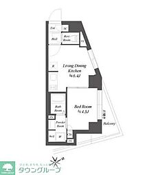 東京臨海高速鉄道りんかい線 大井町駅 徒歩8分の賃貸マンション 4階1DKの間取り