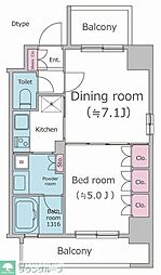 PARKFLATS渋谷代官山 1DKの間取図画像