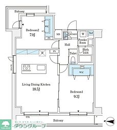 ラカーサ広尾 2LDKの間取図画像