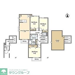 世田谷区上用賀2丁目タウンハウス 3LDKの間取図画像