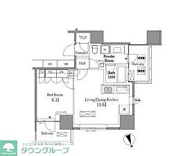 レジディアタワー目黒不動前 1LDKの間取図画像