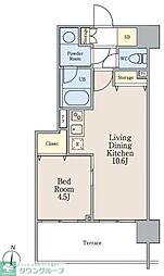 南麻布パークハイツ 1LDKの間取図画像