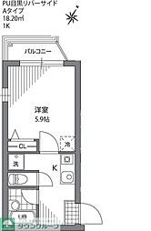 プライムアーバン目黒リバーサイド 1Kの間取図画像