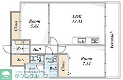 代々木ハイライズ 2LDKの間取図画像