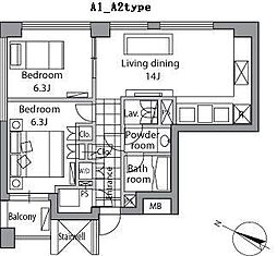 レジディアタワー乃木坂 2LDKの間取図画像