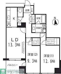 六本木ヒルズレジデンスB棟 2LDKの間取図画像
