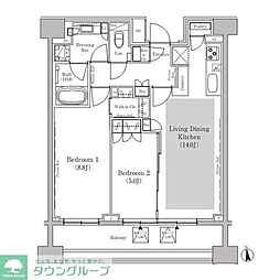 ザ・パークハビオ白金高輪 2LDKの間取図画像