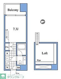 RIZ高輪 1Kの間取図画像