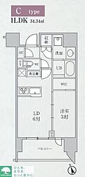シーズンフラッツ代々木 1LDKの間取図画像