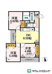 西武新宿線 下落合駅 徒歩8分の賃貸アパート 2階3DKの間取り