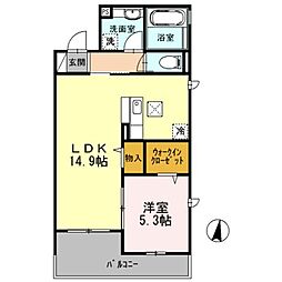 メルベーユ　シェソワ 1階1LDKの間取り