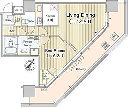 ユニゾンタワー 5階1LDKの間取り