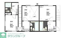 ミノルハイツＡ 2階1Kの間取り