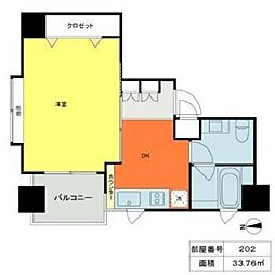 ベルファース市ヶ谷 2階1DKの間取り