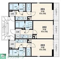 ヴィラ東高円寺 1 2階1Kの間取り