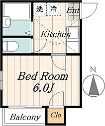 ホームタウンハウス坂町 1階1Kの間取り