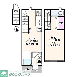 チャルテ西早稲田 2階1LDKの間取り