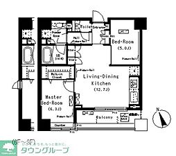 パークキューブ代々木富ヶ谷 7階2LDKの間取り