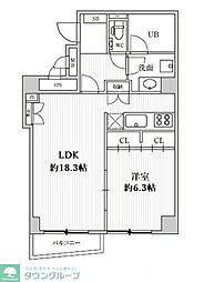 リエール市ヶ谷 1LDKの間取図画像