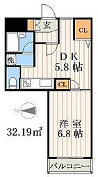 ウィンベルデュエット王子 3階1DKの間取り