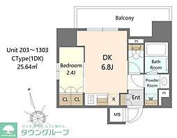JR埼京線 十条駅 徒歩6分の賃貸マンション 6階1DKの間取り